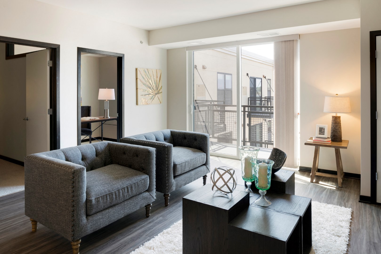Spacious Living Room With Private Balcony at The Shoreham, St. Louis Park, MN