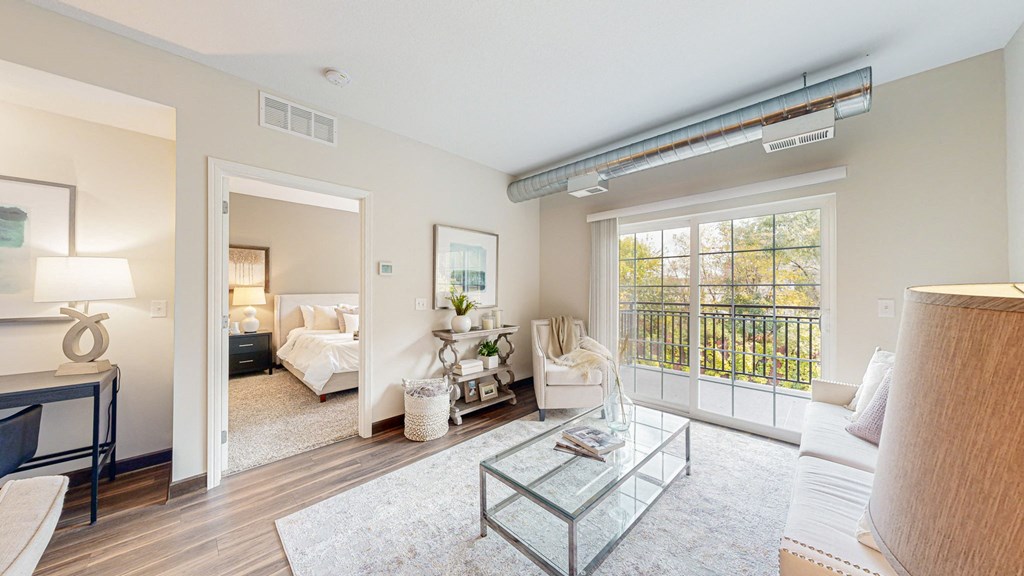 Living Room With Balcony at Victoria Flats, Victoria, MN