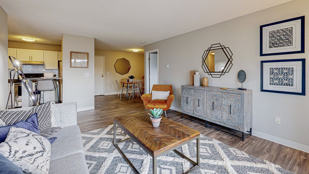 a living room with a couch and a coffee table