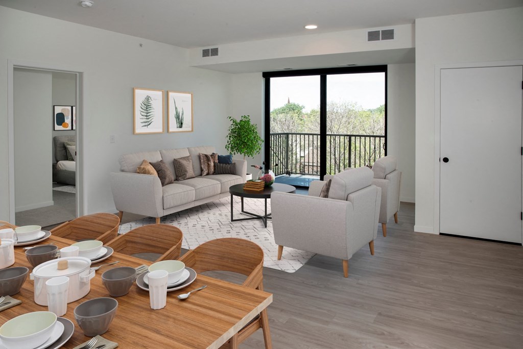 Modern Living Room at The Hill Apartments, Saint Paul, 55103