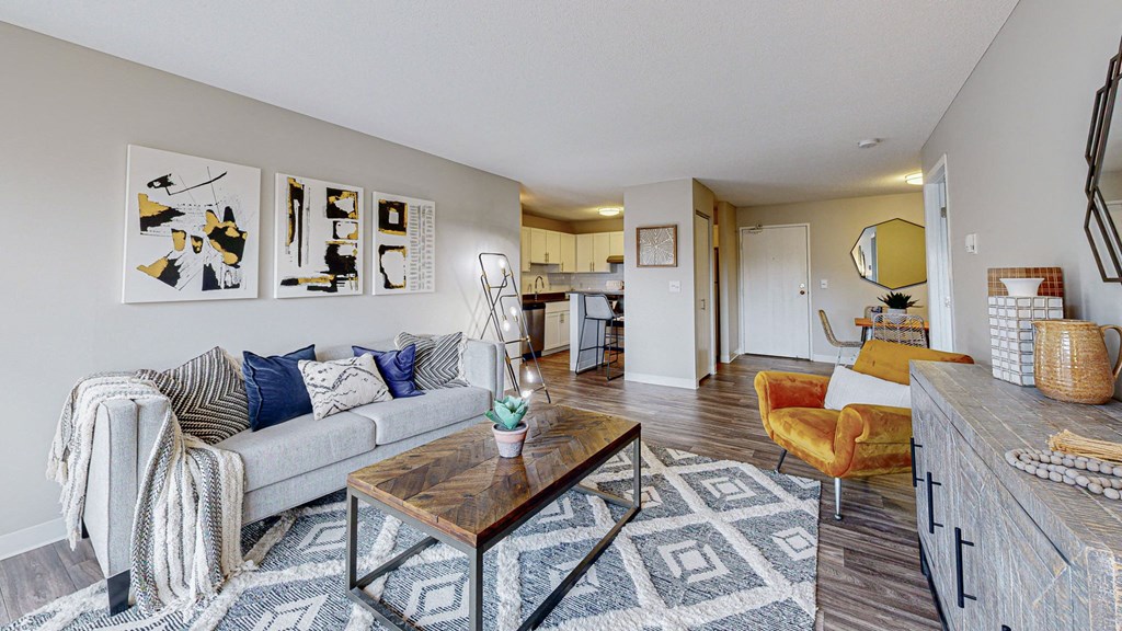 a living room with a couch and a coffee table