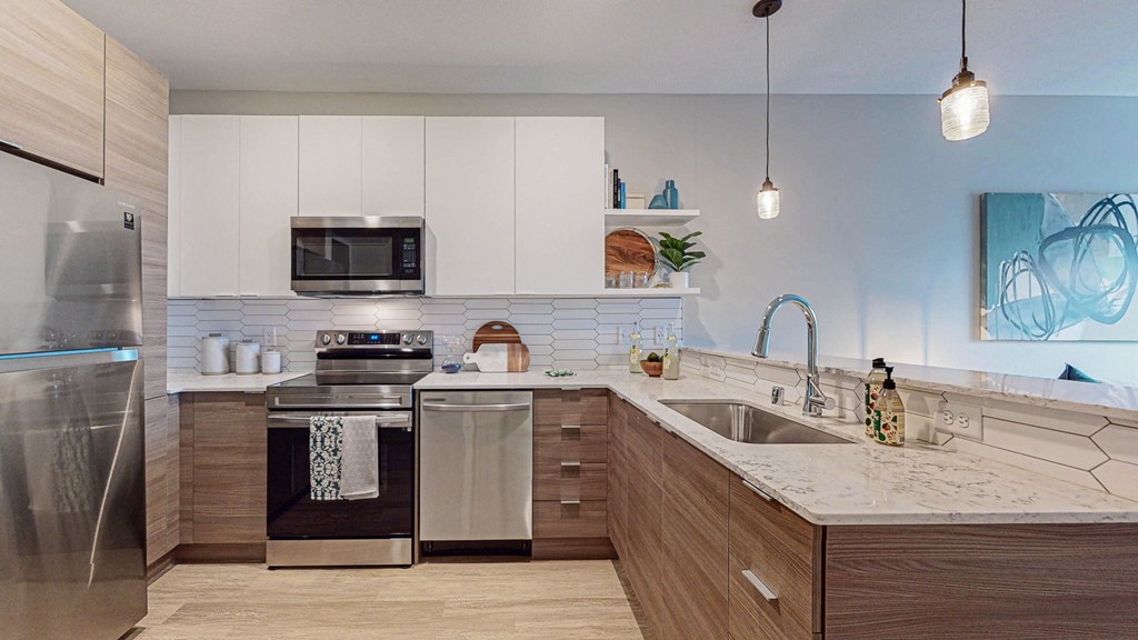Spacious Kitchen With Pantry Cabinet at Grove80 Apartments, Cottage Grove, Minnesota