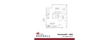 Centennial One Bedroom One Bathroom Floorplan at The Redwell Apartments, Minneapolis, MN 55401