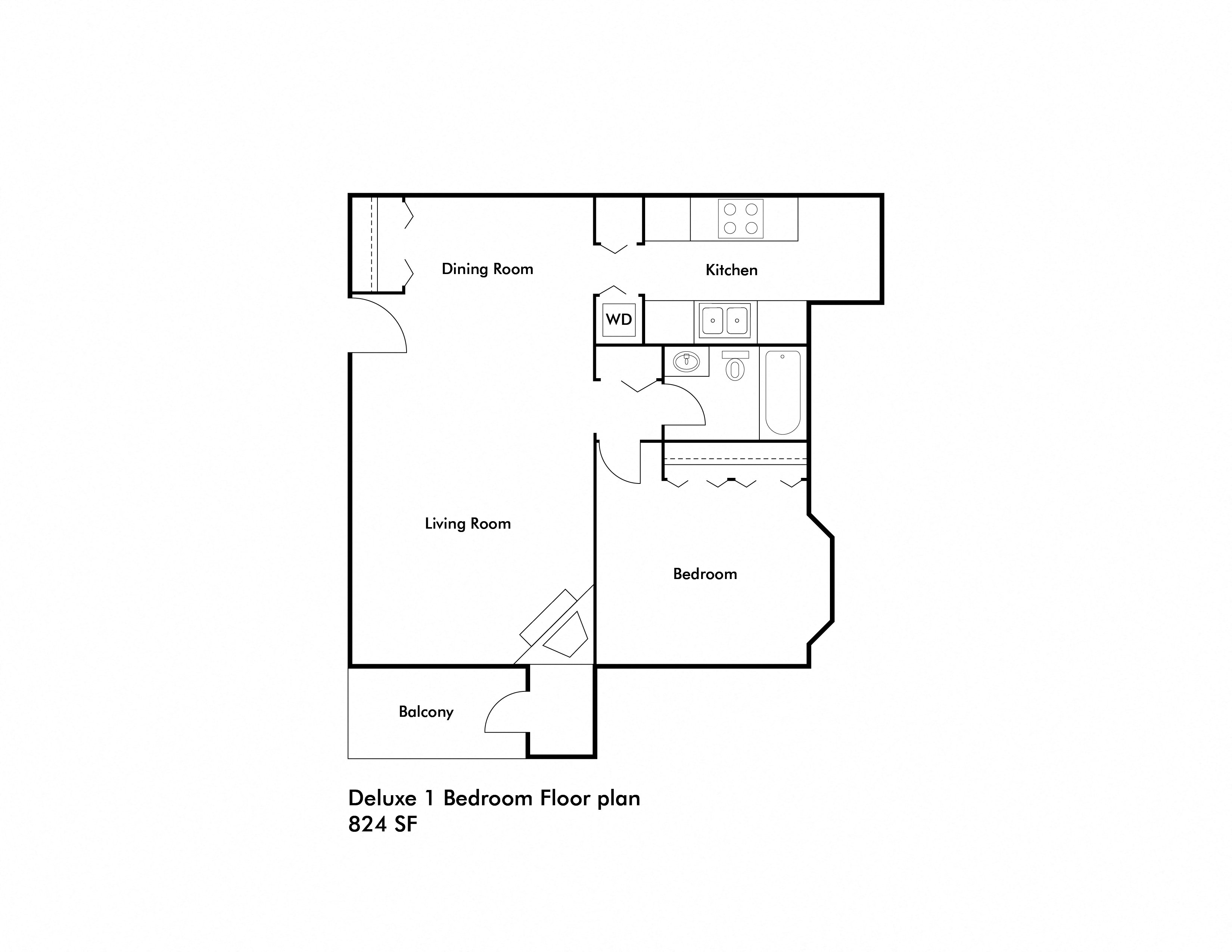 1 bedroom floor plan drawing with 1 bath 824 sq ft at Cinnamon Ridge Apartments, Eagan, MN