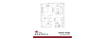 Sweet Tango One Bedroom One Bathroom Floorplan at The Redwell Apartments, Minneapolis, MN