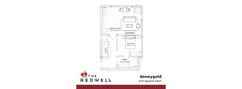 Honeygold One Bedroom One Bathroom Floorplan at The Redwell Apartments, Minneapolis