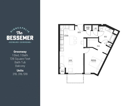 1Bed 1Bath 726 sq.Ft. at The Bessemer at Seward Commons Apartments, Minneapolis, Minnesota