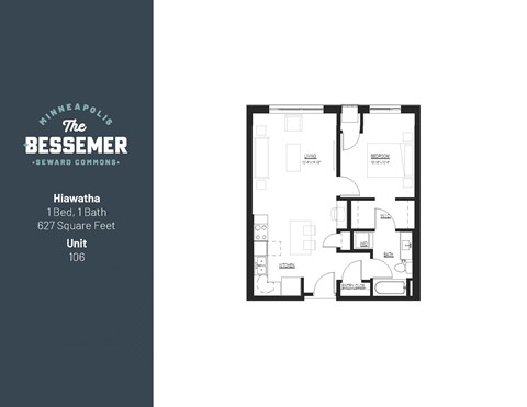 1Bed 1Bath 627 sq.Ft._1 at The Bessemer at Seward Commons Apartments, Minneapolis, MN,  55404