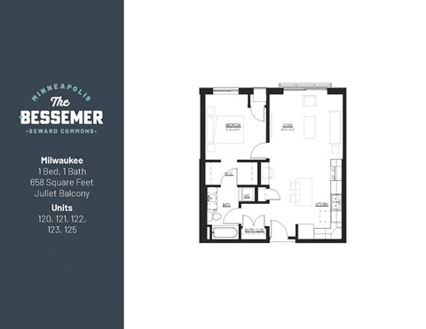 1Bed 1Bath 658 sq.ft._Juliet at The Bessemer at Seward Commons Apartments, MN, 55404