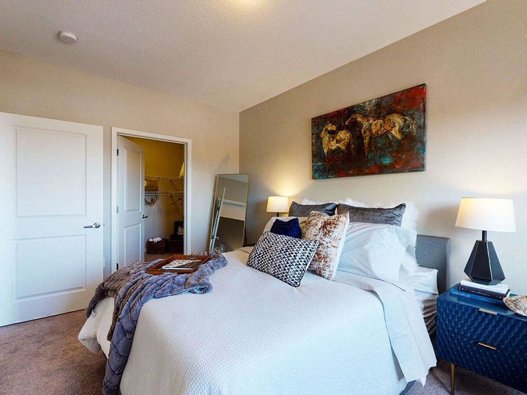 One bedroom apartment, bedroom with walk-in closet at The Axis, Minnesota, 55441