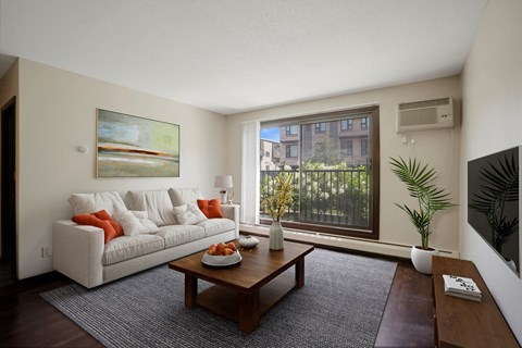 a living room with a couch and a coffee table