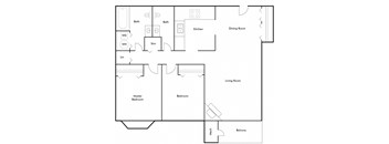 2 bedroom 1 and a half bath floor plan drawing at Cinnamon Ridge Apartments, Eagan, Minnesota