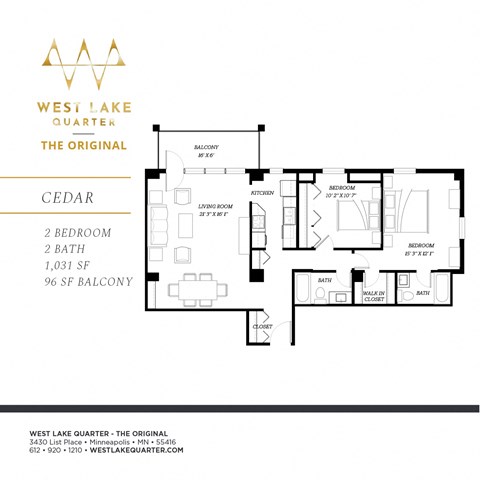 Cedar Floor Plan at The Original at West Lake Quarter, Minneapolis, MN