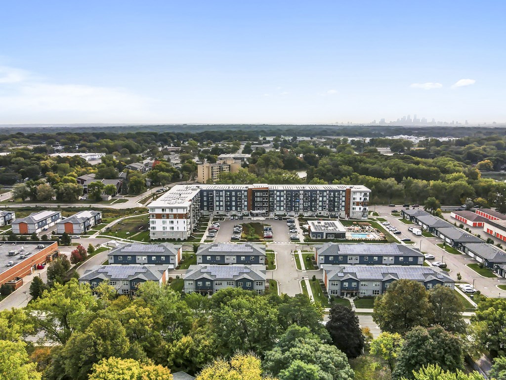 a view of the apartment complex from the top of the tower