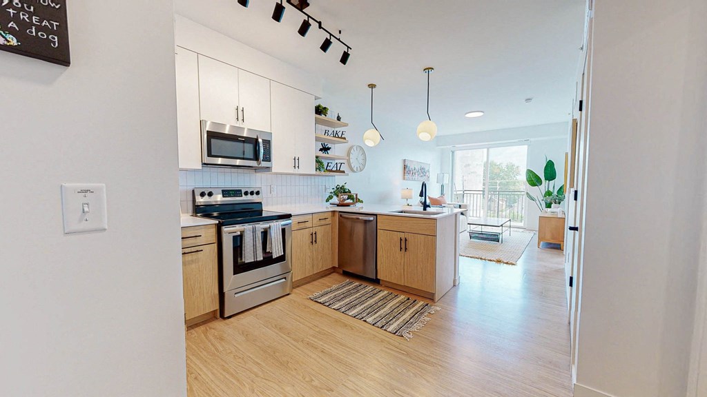 Kitchen and living at CityLine Apartments, Minneapolis, Minnesota