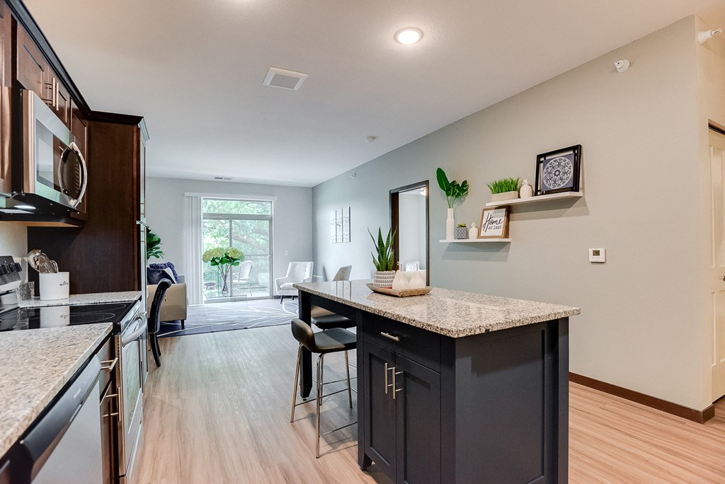 kitchen with island at Lake Jonathan Flats, Chaska, MN