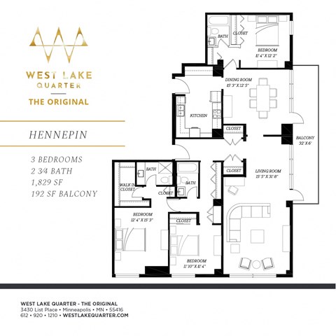 Hennepin Floor Plan at The Original at West Lake Quarter, Minneapolis, 55416
