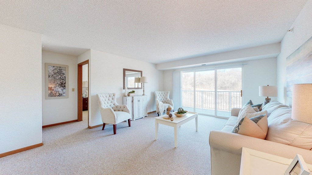 two bedroom, st claire, living room with balcony