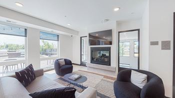 Living room sofa and tv at CityLine Apartments, Minneapolis, MN, 55406