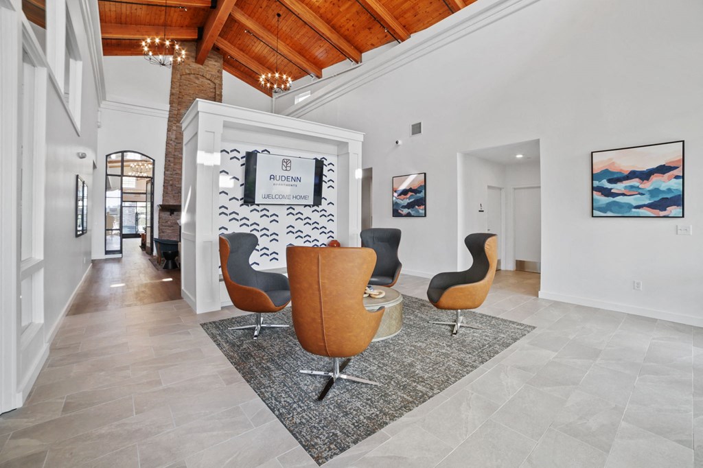 a look at the lobby of audenn apartments clubhouse