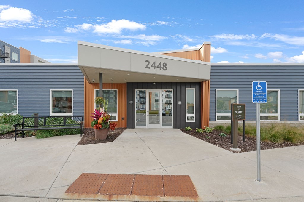 a building with a bench in front of it