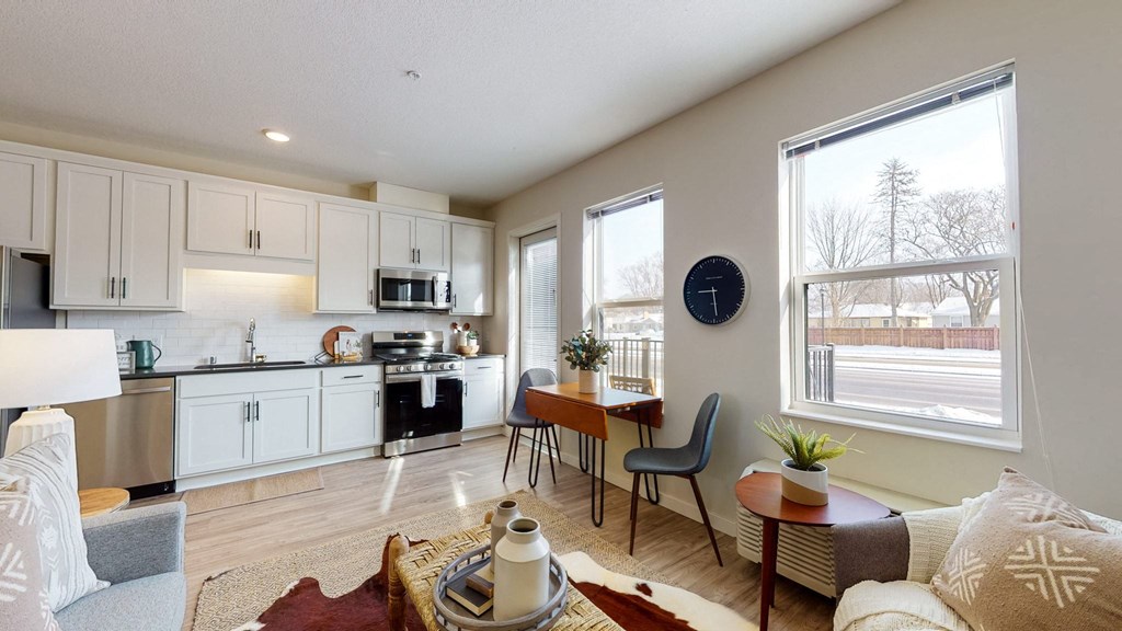 Living Room With Kitchen View at Shady Oak Crossing, Minnetonka