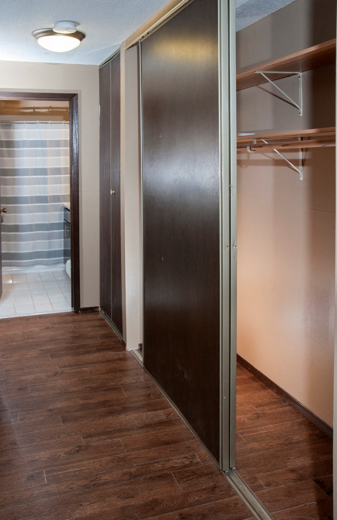 Hardwood Hallway with Large Closets at Dinkytown Apartment