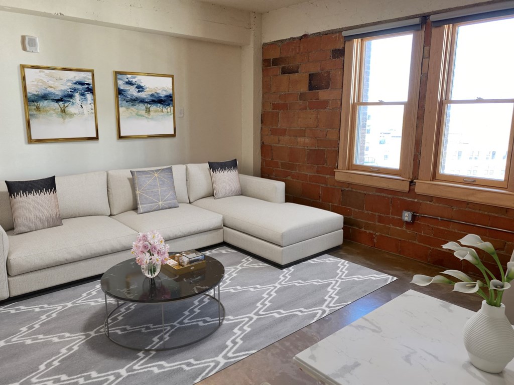Window And Sofa in Living Room at 700 Central Apartments, Minneapolis, MN