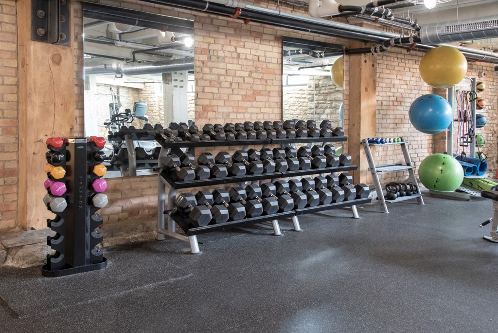 Fitness Center with Modern Equipment at 700 Central Apartments, Minneapolis, MN