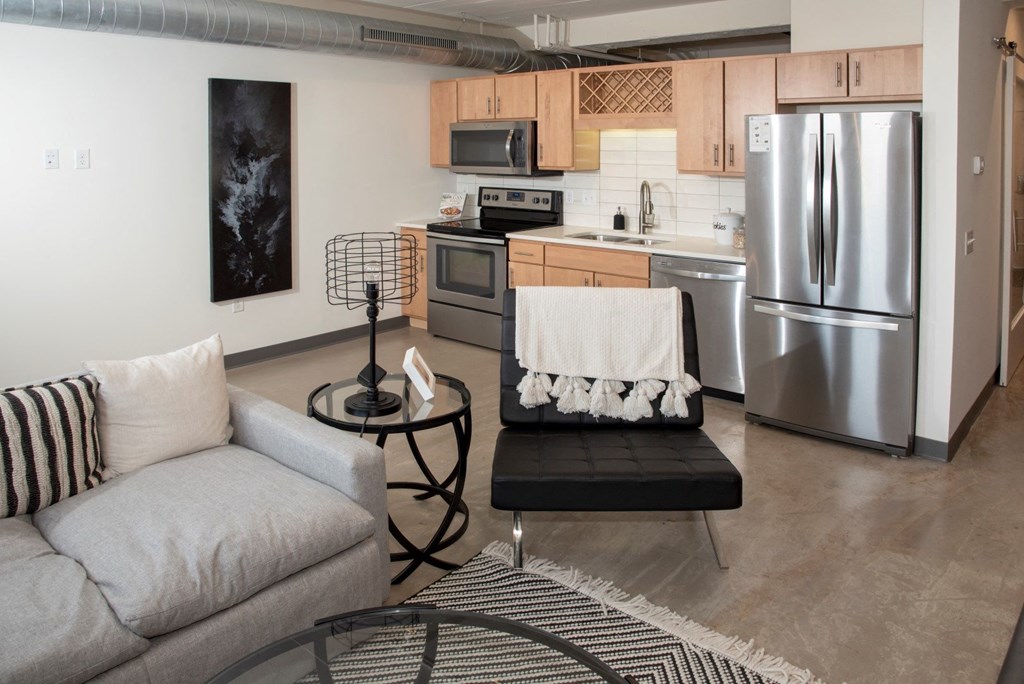 Open Kitchen with Living Room at 700 Central Apartments, Minneapolis, MN
