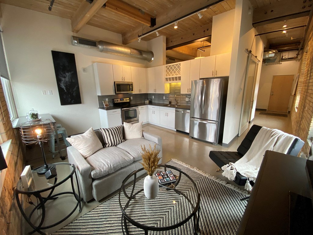 Kitchen In Livingroom at 700 Central Apartments, Minneapolis, Minnesota
