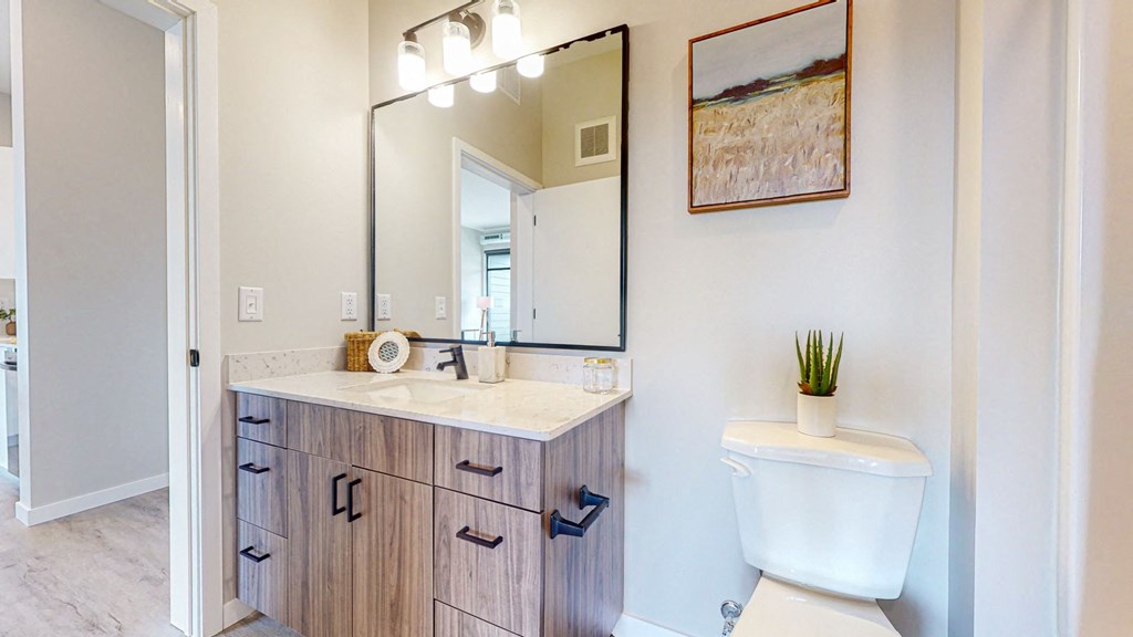 a bathroom with a toilet sink and mirror