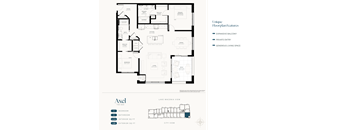 A floor plan for a two-bedroom apartment with a living room, kitchen, and bathroom.