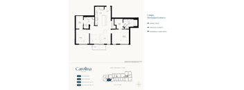 A floor plan for a property named Carolina shows a layout with a bedroom, bathroom, and living areas.
