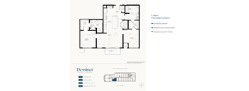A floor plan of a house with a kitchen, living room, and two bathrooms.