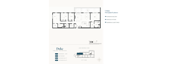 A floor plan for a property called Duke shows a bedroom, den, bathroom, and kitchen layout.