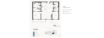 A floor plan of a house with a unique layout featuring an expansive private balcony, an oversized closet, and a generous kitchen space.