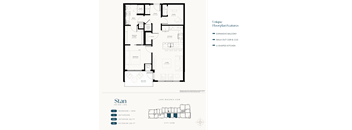 A floor plan for a home with a unique design, featuring an expansive balcony, walkout, and U-shaped kitchen.