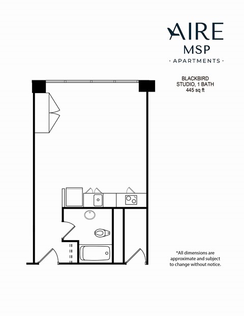 AireMSP_Blackbird_studio-445sf Floor plan at Aire MSP Apartments, Bloomington, Minnesota