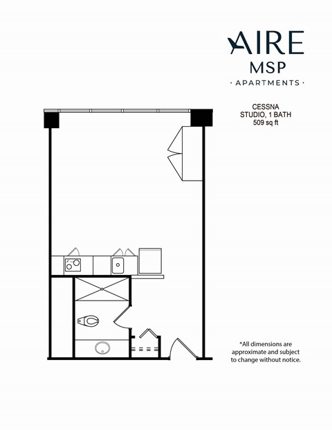 AireMSP_Cessna_studio-509sf floor plan at Aire MSP Apartments, Bloomington