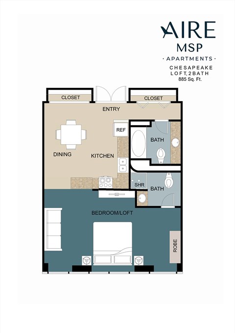 Chesapeake Floor Plan at AIRE MSP Apartments, Bloomington, Minnesota