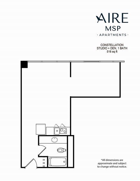 AireMSP_Constellation_studio-den_516sf floor plan at Aire MSP Apartments, Minnesota