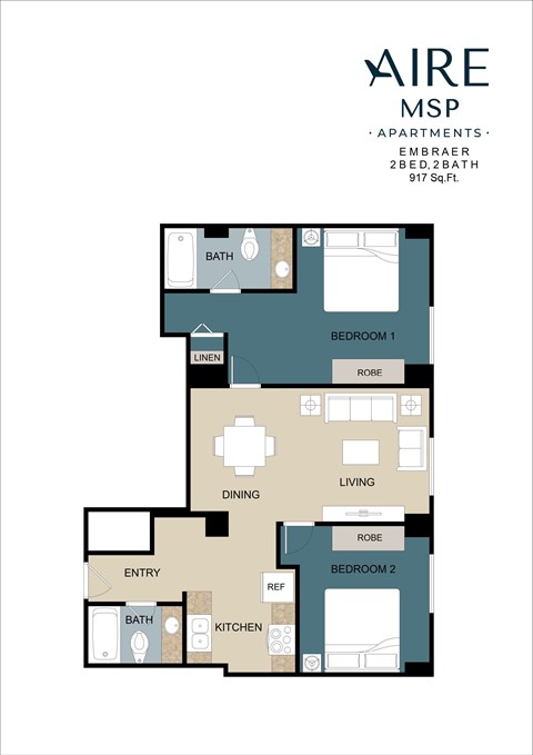 Embraer Floor Plan at AIRE MSP Apartments, Bloomington, 55425
