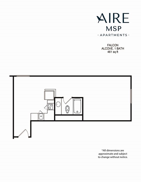 AireMSP_Falcon_alcove_461sf floor plan at Aire MSP Apartments, Bloomington, MN, 55425