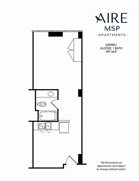 AireMSP_Osprey_Alcove-467sf floor plan at Aire MSP Apartments, Bloomington, 55425
