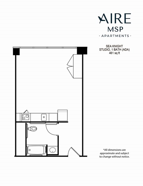 AireMSP_SeaKnight_Studio-ADA-461sf floor plan at Aire MSP Apartments, Bloomington, MN, 55425