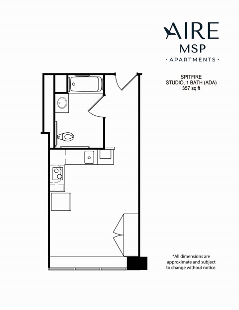 AireMSP_Spitfire_studio-357sf floor plan at Aire MSP Apartments, Minnesota