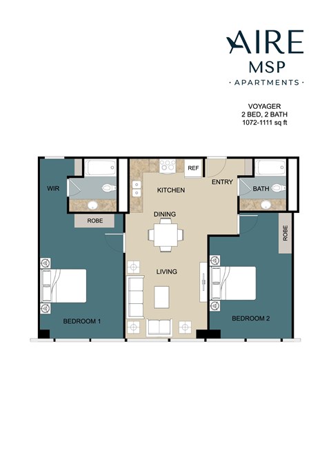Voyager Floor Plan at AIRE MSP Apartments, Bloomington, MN