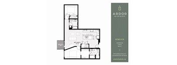 A floor plan for a two bedroom, two bath apartment at Ardor on the Bluffs.