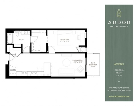 1 bed 1 bath L at Ardor on the Bluffs South Loop Residences Apartments, Minnesota